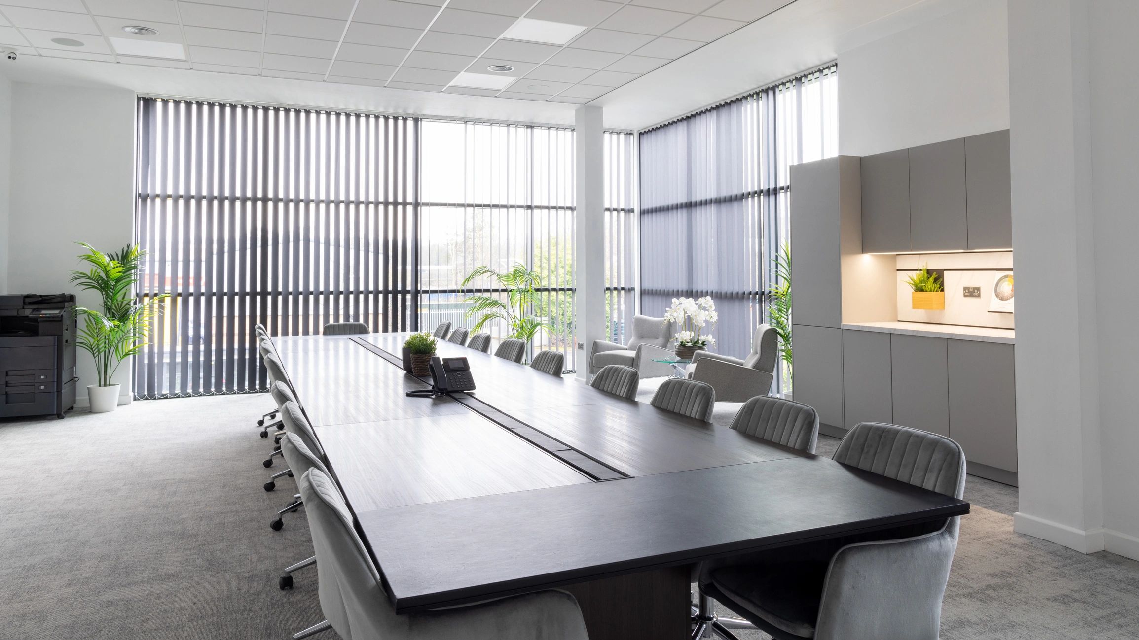 Contemporary conference room with clean architectural lines and meeting table