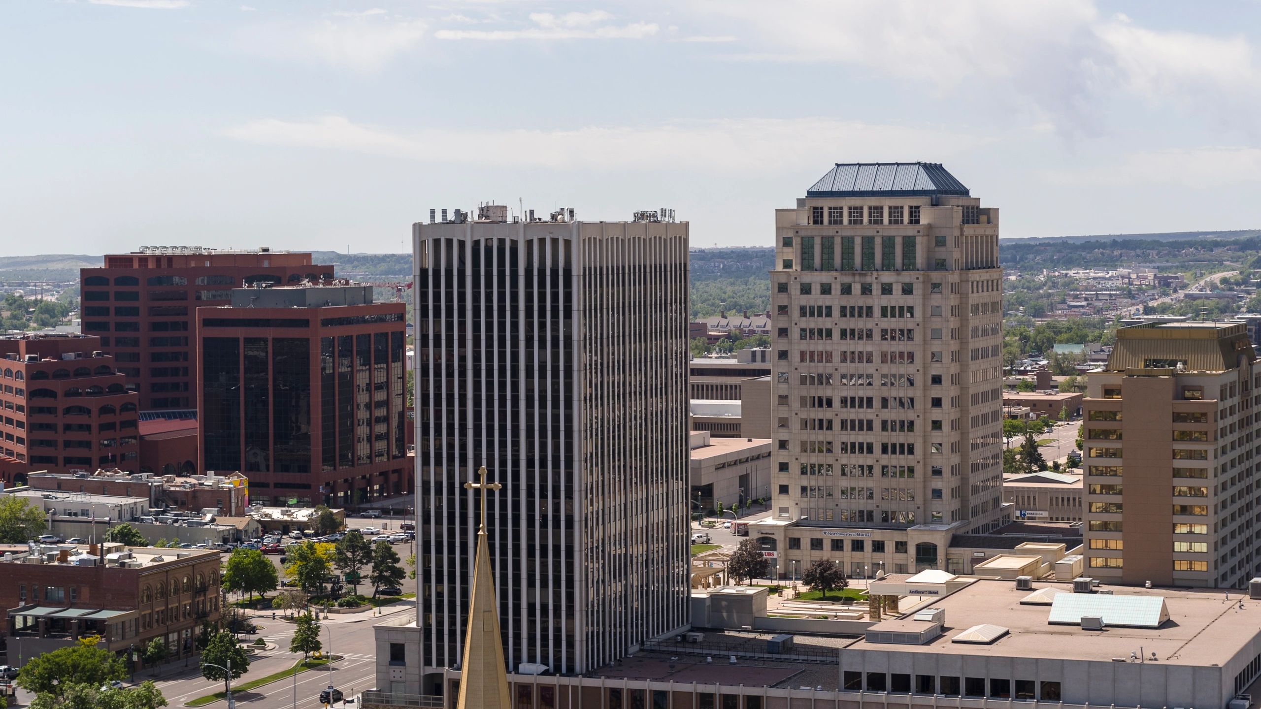 Downtown skyline with modern office buildings and commercial towers
