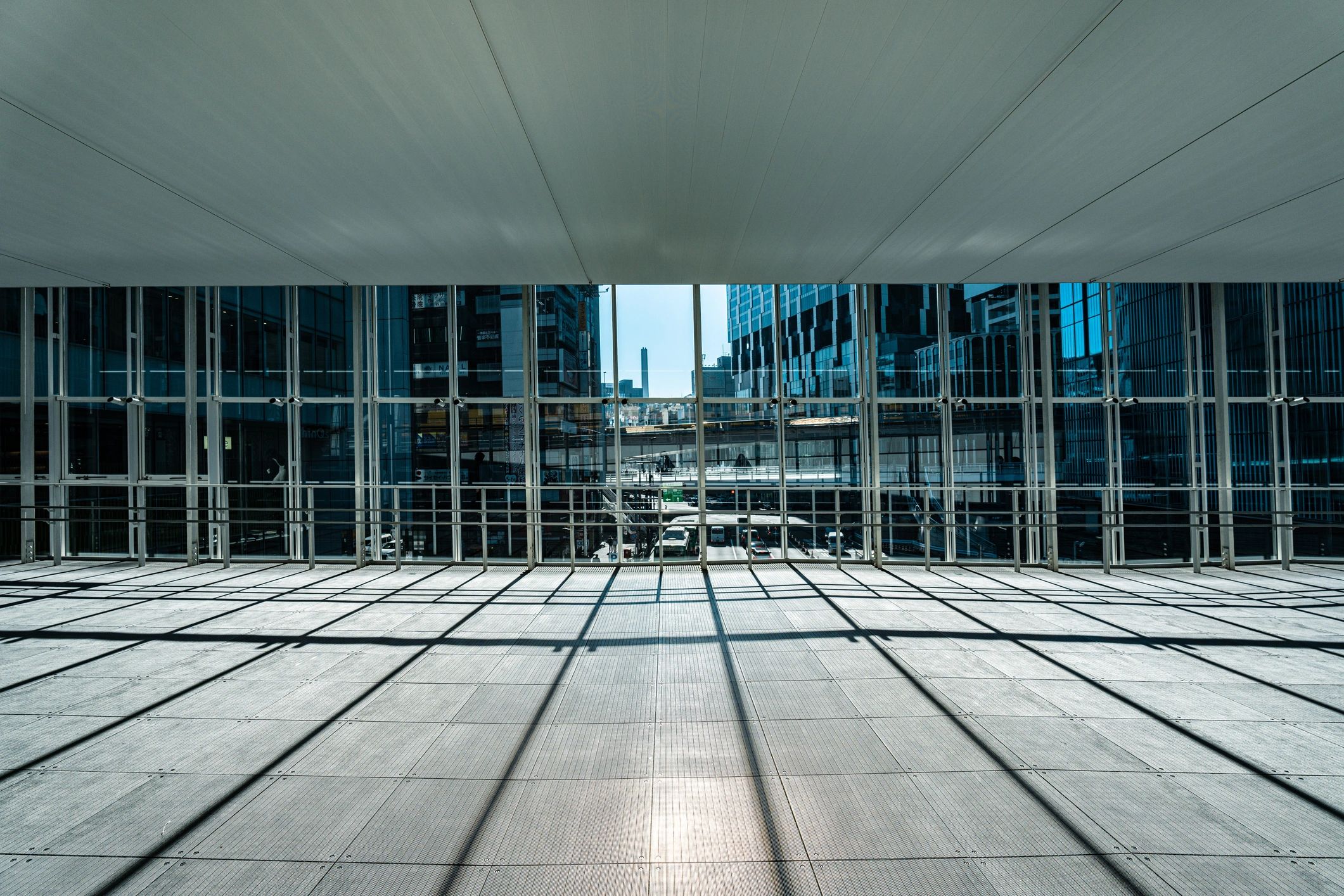 Modern architectural interior with geometric light and shadow
